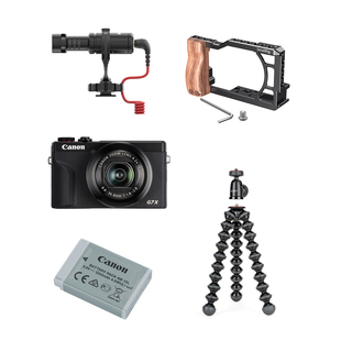 Vloggkit med Canon Powershot G7 X Mark III, kamerabur, stativ, mikrofon och extra batteri