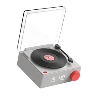 Vinyl Retro, bluetooth högtalare med väckarklocka - Grå