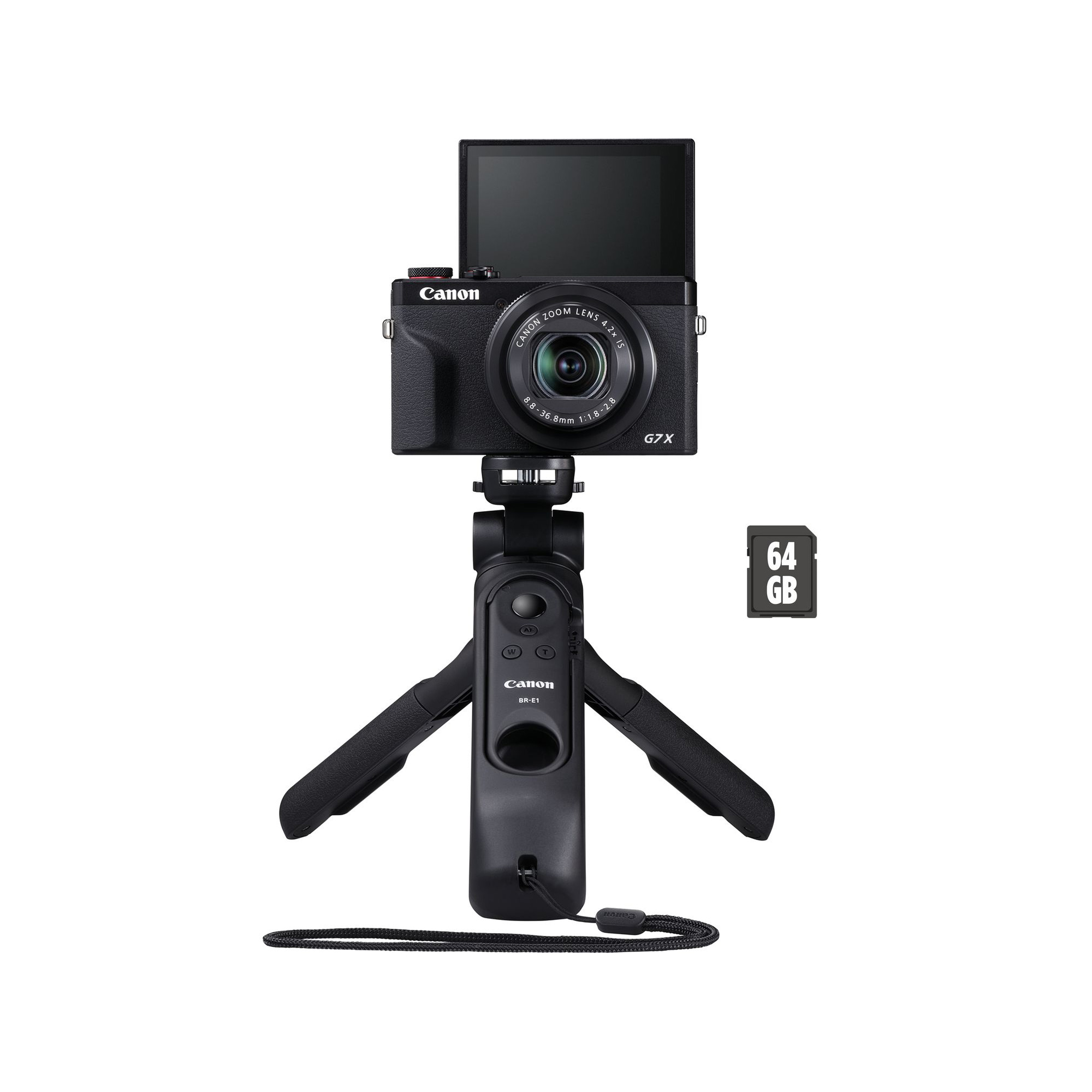 PowerShot G7 X Mark III Vlogg-kit inkl. fjärrkontroll BR-E1 + bordsstativ/grepp + 64GB minneskort