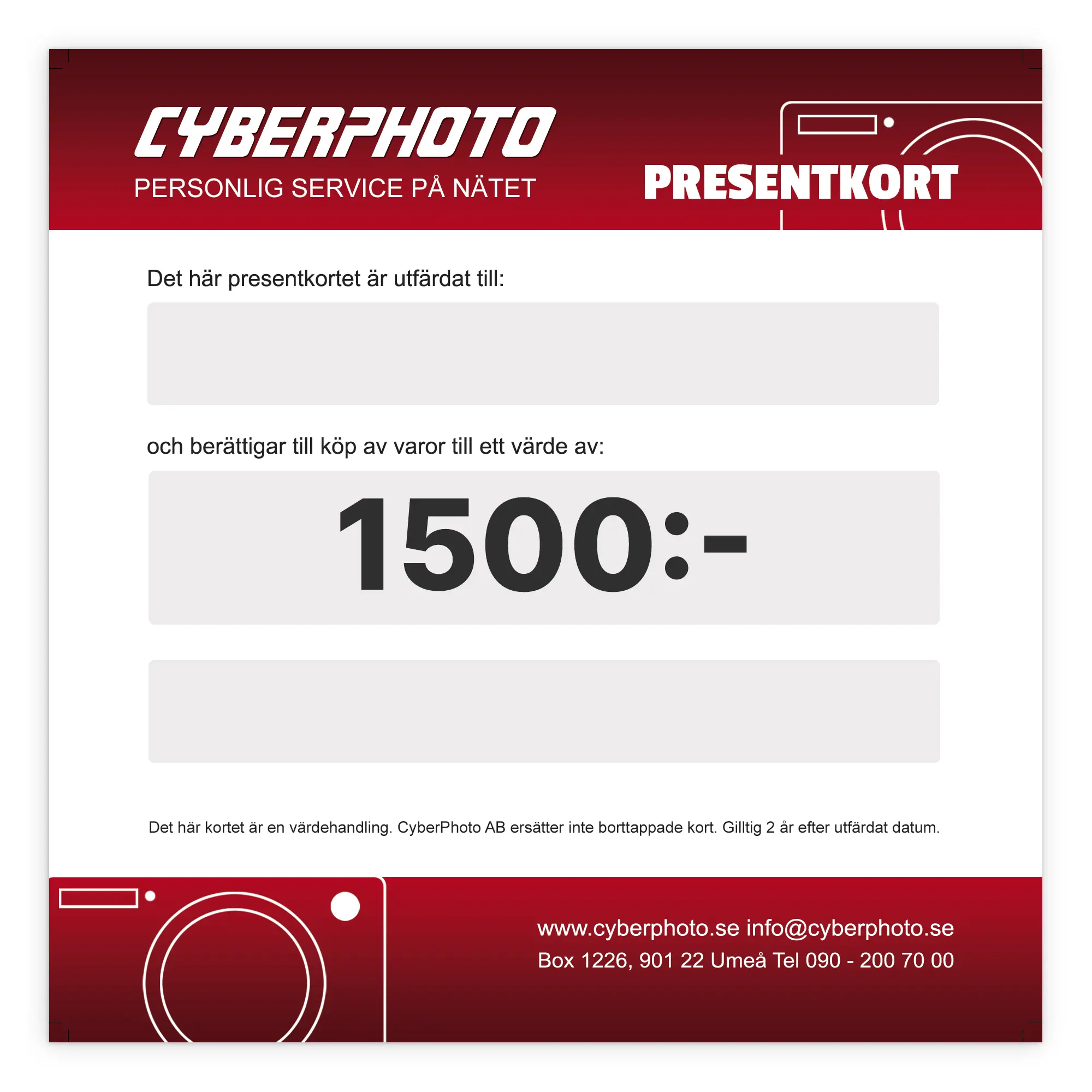 Presentkort 1500kr