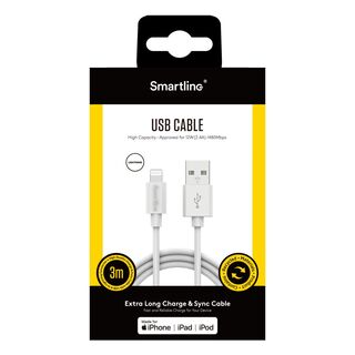 USB-A till Lightning Vit - 3m