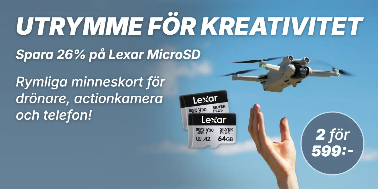 Spara 26% när du köper två Lexar MicroSD-kort - Perfekt för drönare, actionkameror och mobiltelefoner