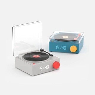 Vinyl Retro, bluetooth högtalare med väckarklocka - Grå