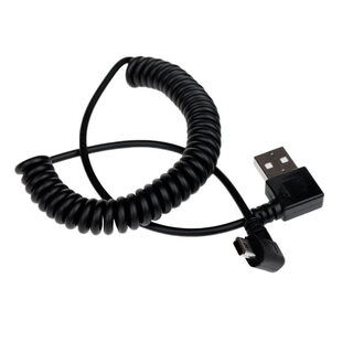 USB 2.0 spiralkabel,2st vinklade kontakter, USB A-mini (A-C), 36-55cm