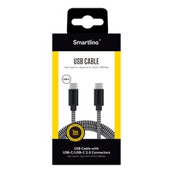 USB-C till USB-C 2.0 flätad, svartvit - 1m