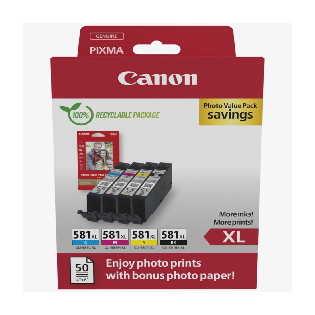Canon CLI-581XL multipack (BK/C/M/Y) + fotopapper