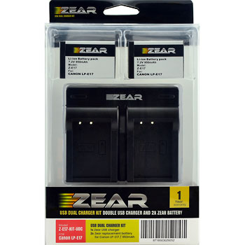 Zear 2 st batterier motsv. Canon LP-E17, inkl. dubbel USB-laddare