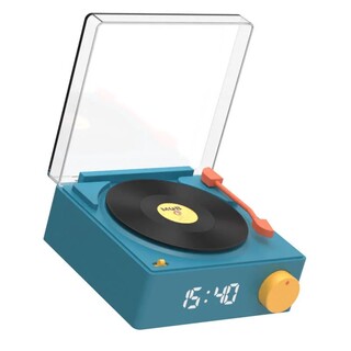 Vinyl Retro, bluetooth högtalare med väckarklocka - Blå