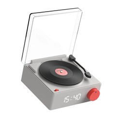 Vinyl Retro, bluetooth högtalare med väckarklocka - Grå