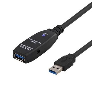 USB 3.0 kabel, aktiv, typ A till typ A, förlängning, 5 meter, svart