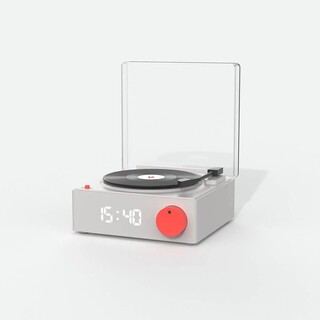 Vinyl Retro, bluetooth högtalare med väckarklocka - Grå