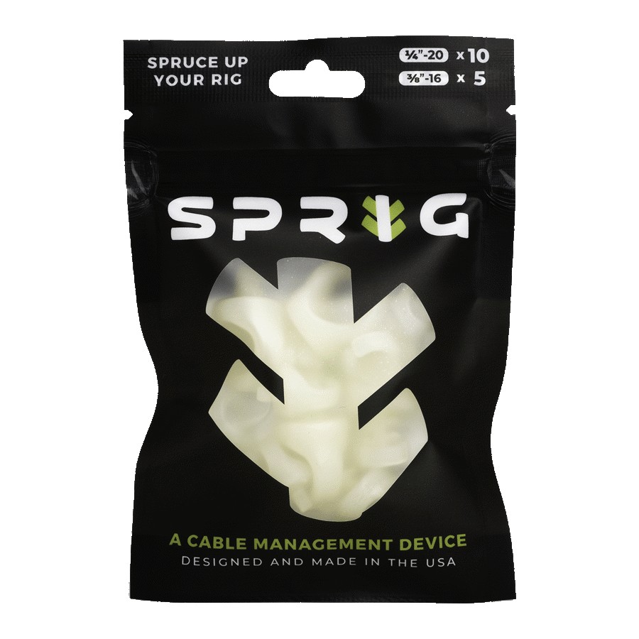 Sprig Value Pack 10x 1/4” Sprigs + 5x 3/8” Big Sprigs, kabelhanteringsklämmor - självlysande