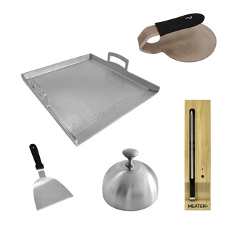paket Deluxe - stekbord + stekskrapa + smasher + Meater termometer +  smältkupol