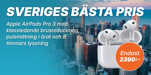 Sveriges bästa pris på Apple AirPods 3 med klassledande brusreducering, pulsmätning i örat och 8 timmars lyssning.
