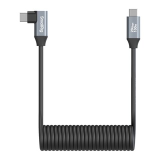 4792, USB-C- spiral kabel rak till L-vinklad, 20 Gbit/s & 100 W - 35 cm
