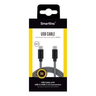USB-C till USB-C 2.0 flätad, svartvit - 1m