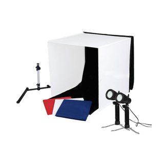 Ministudio med belysningstält 40 cm, lampor, kamerastativ och bakgrunder