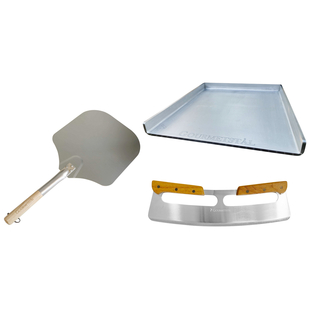 Pizzapaket - Stekbord 39x34cm med uppvikta kanter + pizzaskärare + pizzaspade