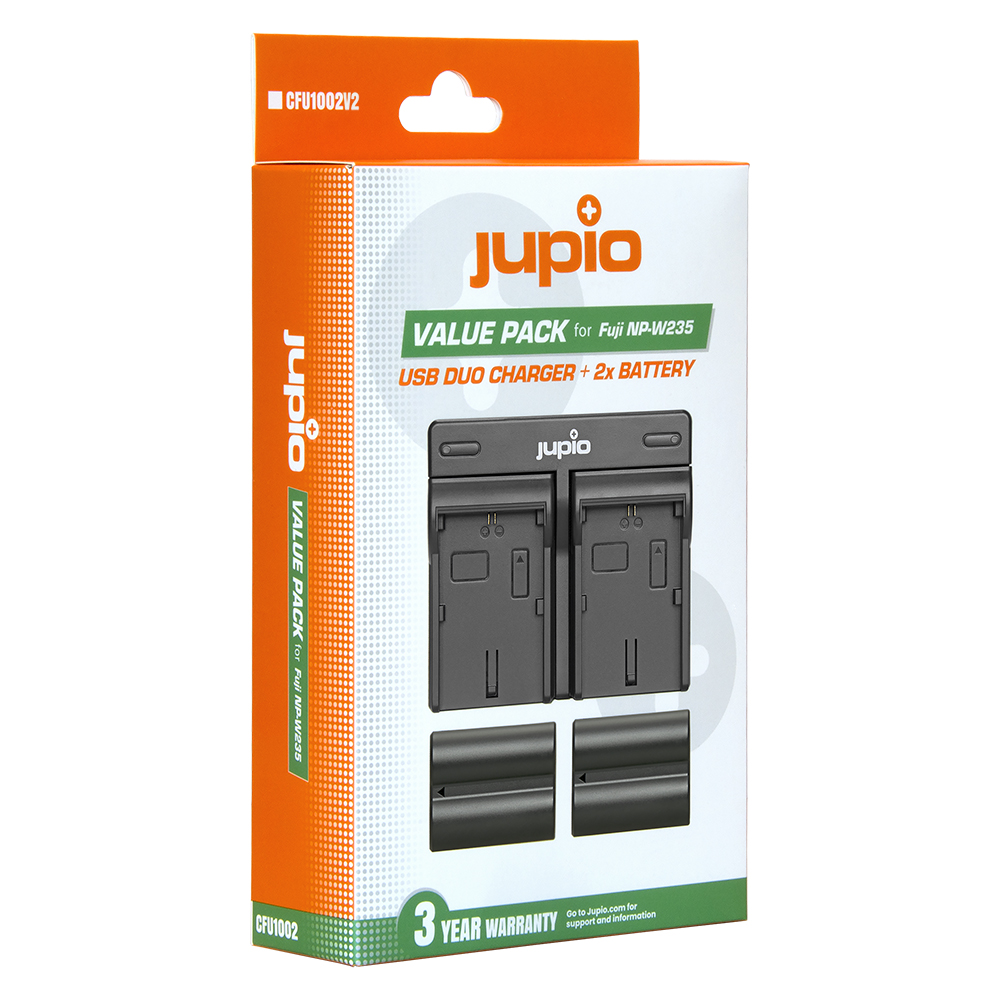 2 st batterier motsv. Fujifilm NP-W235, inkl. dubbel USB-laddare