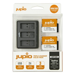 2 st GoPro Hero9 & Hero10 batterier motsv. AHDBT-901, inkl. trippel USB-laddare